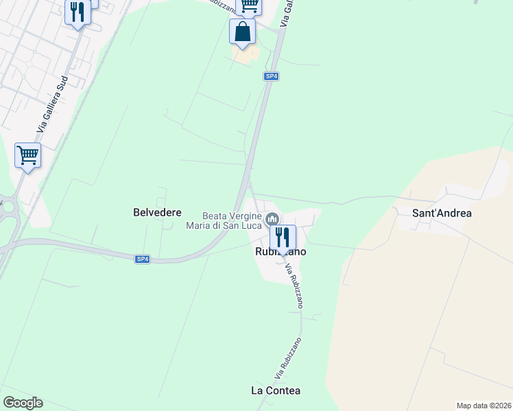 map of restaurants, bars, coffee shops, grocery stores, and more near 1530 Via Rubizzano in Rubizzano