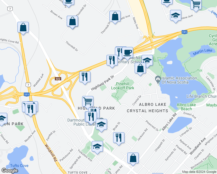 map of restaurants, bars, coffee shops, grocery stores, and more near 3 Joseph Young Street in Dartmouth