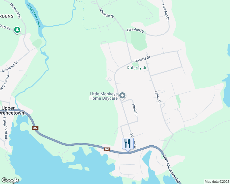 map of restaurants, bars, coffee shops, grocery stores, and more near 132 Doherty Drive in Lawrencetown