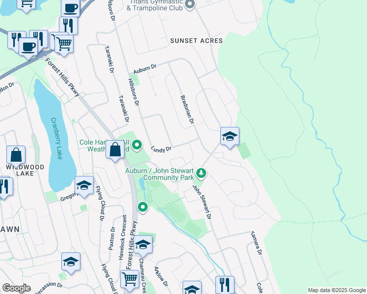 map of restaurants, bars, coffee shops, grocery stores, and more near 34 Lundy Drive in Dartmouth