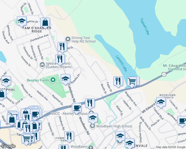 map of restaurants, bars, coffee shops, grocery stores, and more near 30 Booth Street in Dartmouth