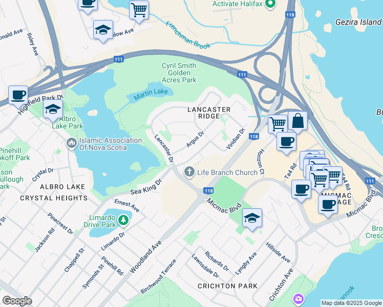 map of restaurants, bars, coffee shops, grocery stores, and more near 45 Cannon Terrace in Dartmouth