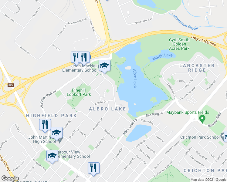 map of restaurants, bars, coffee shops, grocery stores, and more near 39 Leaman Drive in Dartmouth