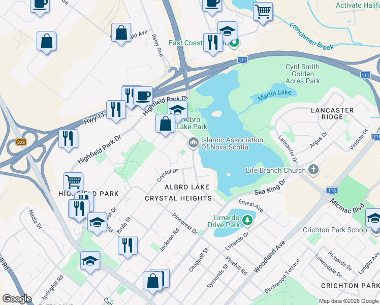 map of restaurants, bars, coffee shops, grocery stores, and more near 39 Leaman Drive in Dartmouth