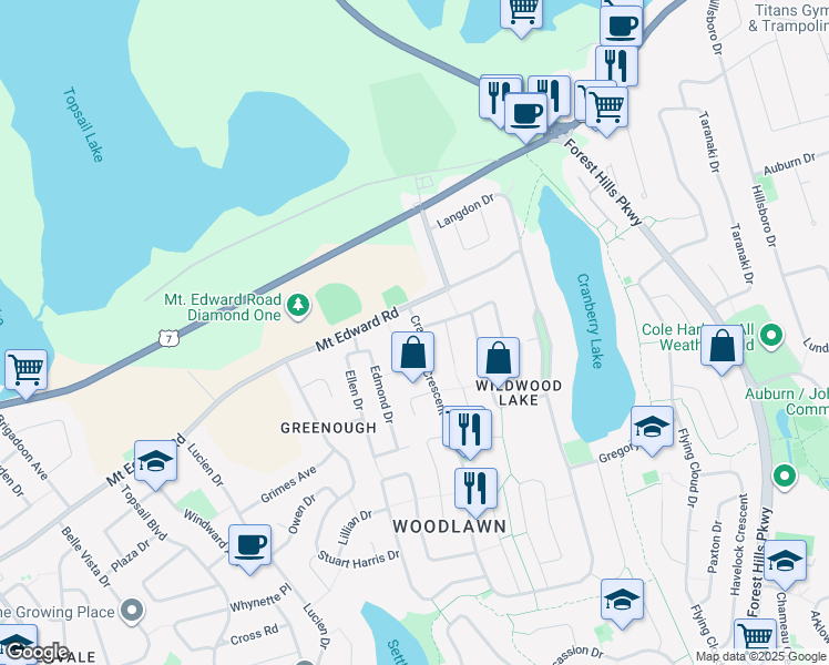 map of restaurants, bars, coffee shops, grocery stores, and more near 8 Cranberry Crescent in Dartmouth