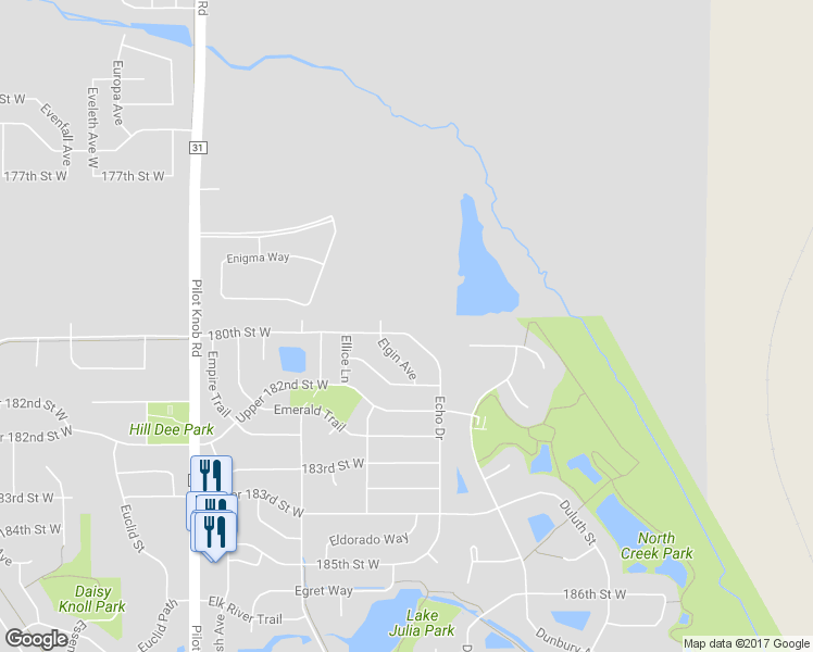 map of restaurants, bars, coffee shops, grocery stores, and more near 18030 Echo Drive in Farmington