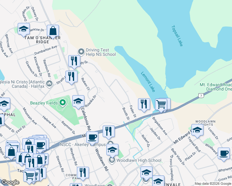 map of restaurants, bars, coffee shops, grocery stores, and more near 31 Booth Street in Dartmouth