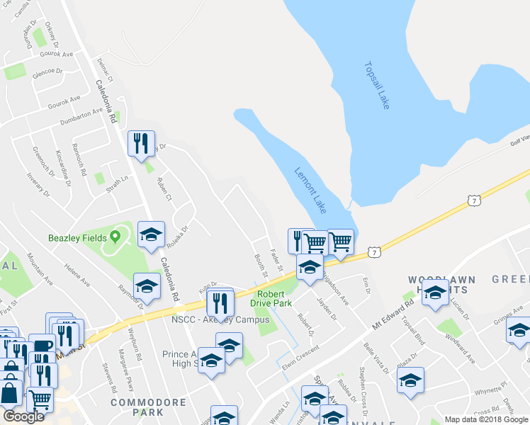 map of restaurants, bars, coffee shops, grocery stores, and more near 35 Fader Street in Dartmouth