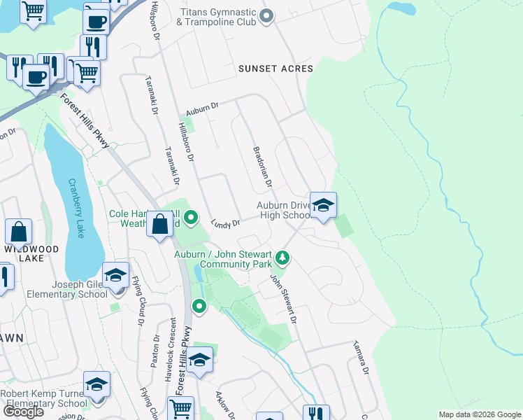 map of restaurants, bars, coffee shops, grocery stores, and more near 21 Lundy Drive in Dartmouth