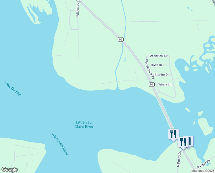 map of restaurants, bars, coffee shops, grocery stores, and more near 1004 Wambold Drive in Mosinee