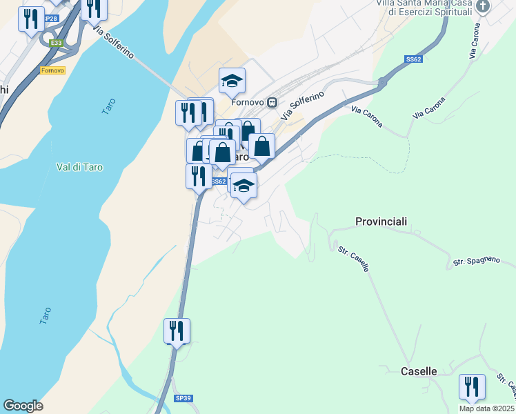 map of restaurants, bars, coffee shops, grocery stores, and more near 23 Via Guglielmo Marconi in Fornovo di Taro
