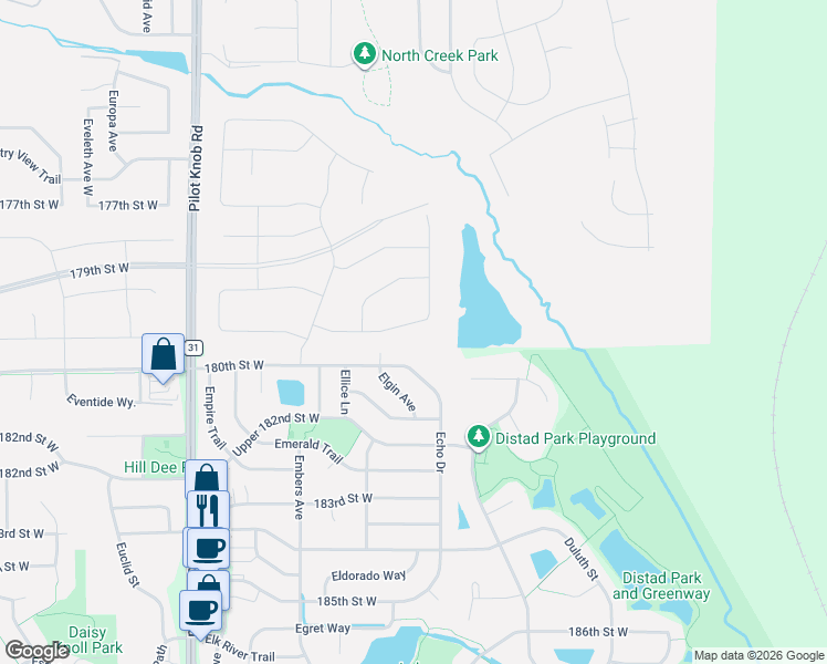 map of restaurants, bars, coffee shops, grocery stores, and more near 18030 Echo Drive in Farmington