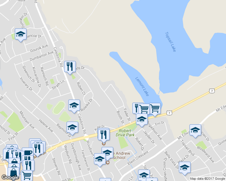map of restaurants, bars, coffee shops, grocery stores, and more near 36 Fader Street in Dartmouth