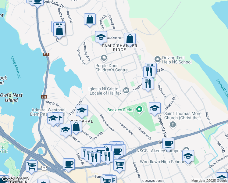 map of restaurants, bars, coffee shops, grocery stores, and more near 11 Inverary Drive in Dartmouth