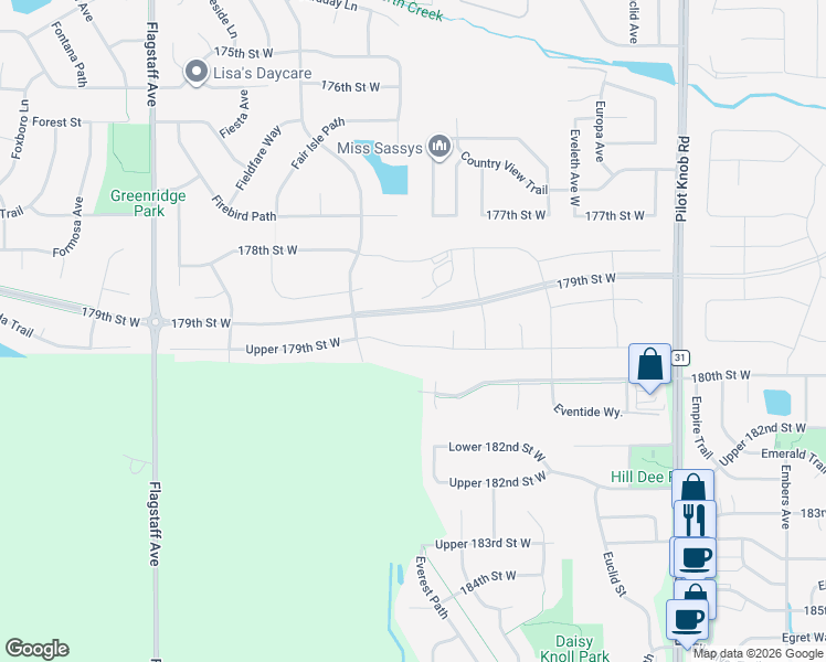 map of restaurants, bars, coffee shops, grocery stores, and more near 6019 Upper 179th Street in Lakeville