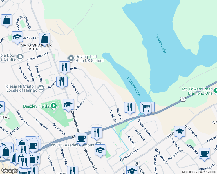 map of restaurants, bars, coffee shops, grocery stores, and more near 47 Fader Street in Dartmouth