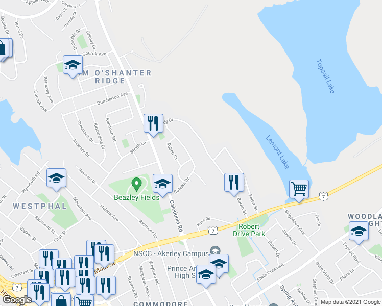 map of restaurants, bars, coffee shops, grocery stores, and more near 146 Roleika Drive in Dartmouth