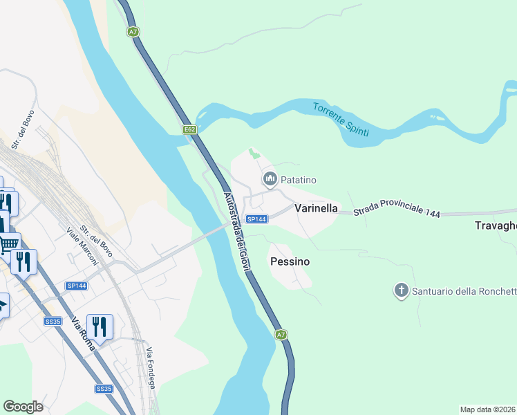 map of restaurants, bars, coffee shops, grocery stores, and more near 65 Via Vescovi in Varinella