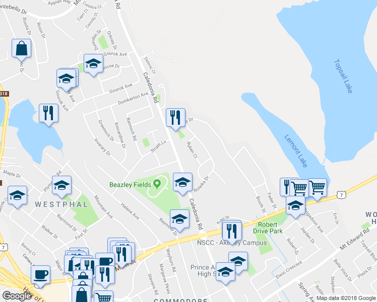 map of restaurants, bars, coffee shops, grocery stores, and more near 13A Ruben Court in Dartmouth