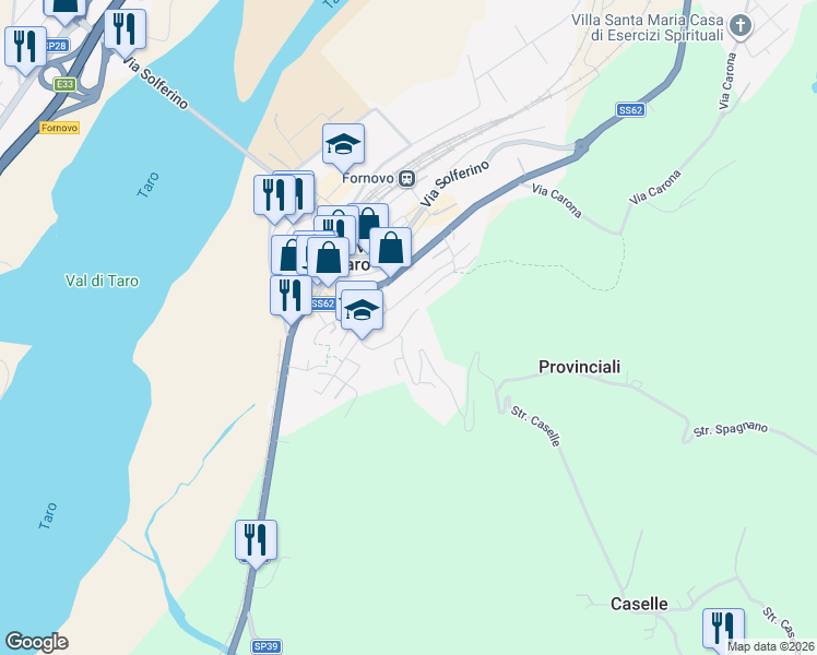 map of restaurants, bars, coffee shops, grocery stores, and more near 8 Via Renzo Pezzani in Fornovo di Taro