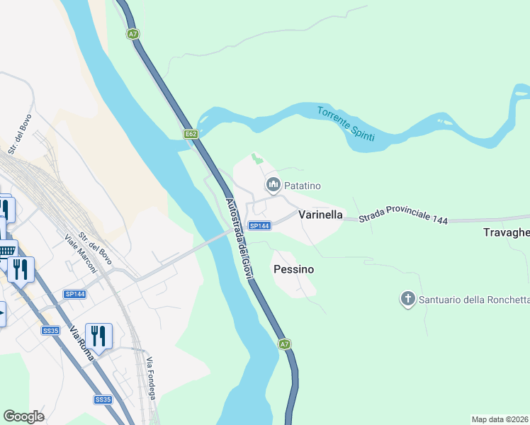 map of restaurants, bars, coffee shops, grocery stores, and more near 65 Via Vescovi in Varinella