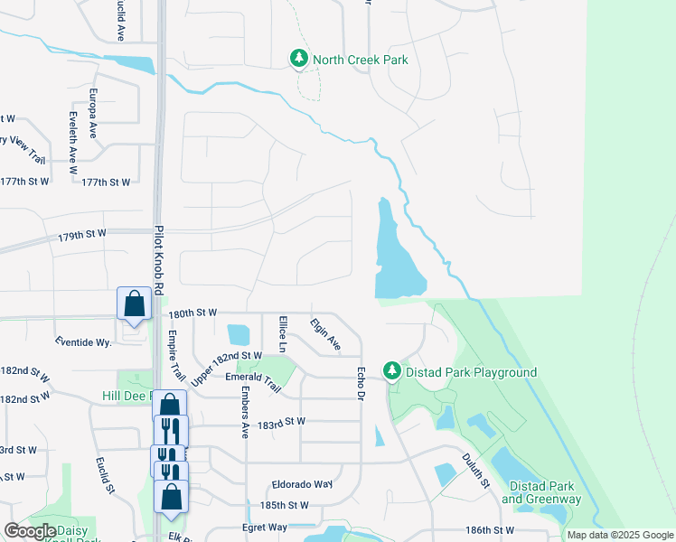 map of restaurants, bars, coffee shops, grocery stores, and more near 18030 Echo Drive in Farmington
