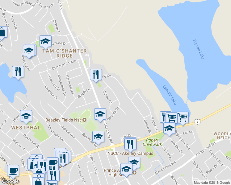 map of restaurants, bars, coffee shops, grocery stores, and more near 164 Roleika Drive in Dartmouth