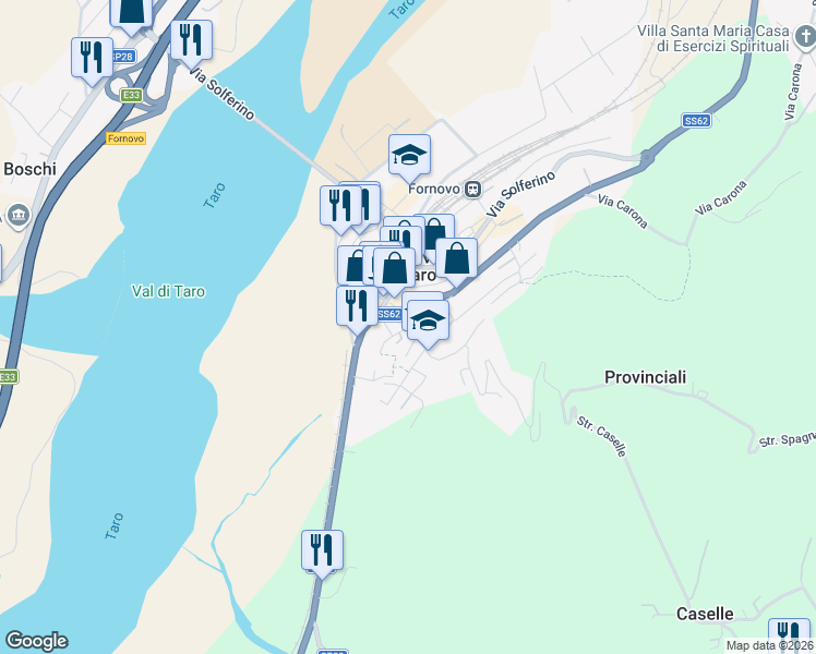 map of restaurants, bars, coffee shops, grocery stores, and more near 2 Piazza Libertà in Fornovo di Taro