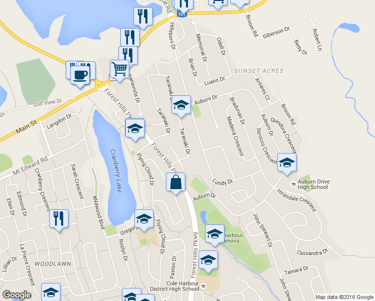 map of restaurants, bars, coffee shops, grocery stores, and more near 40 Taranaki Drive in Dartmouth