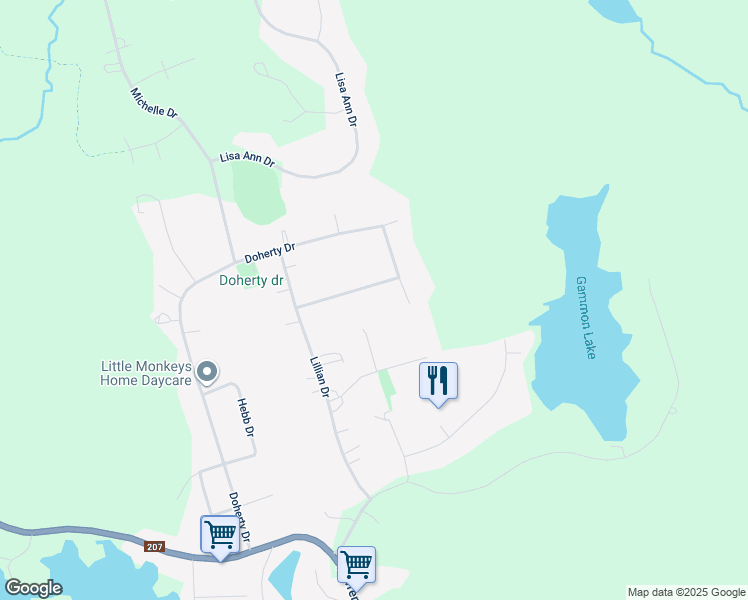 map of restaurants, bars, coffee shops, grocery stores, and more near 25 Jan Marie Drive in Lawrencetown
