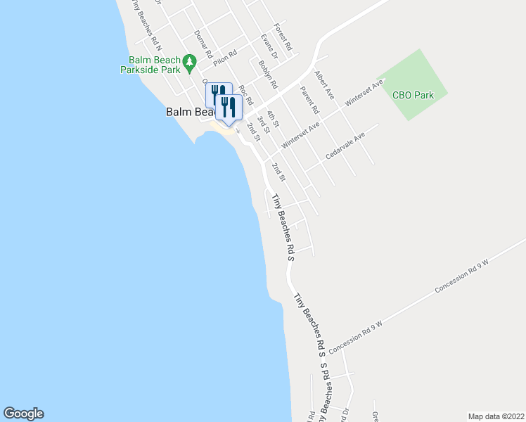 map of restaurants, bars, coffee shops, grocery stores, and more near 20 Kitching Lane in Simcoe County