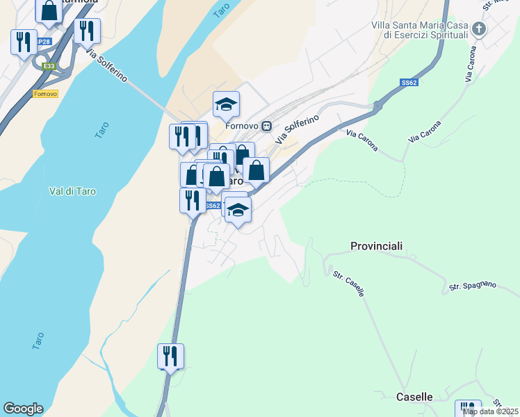 map of restaurants, bars, coffee shops, grocery stores, and more near 23 Via Guglielmo Marconi in Fornovo di Taro