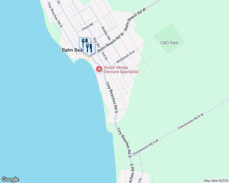 map of restaurants, bars, coffee shops, grocery stores, and more near 15 Fairway Lane in Simcoe County