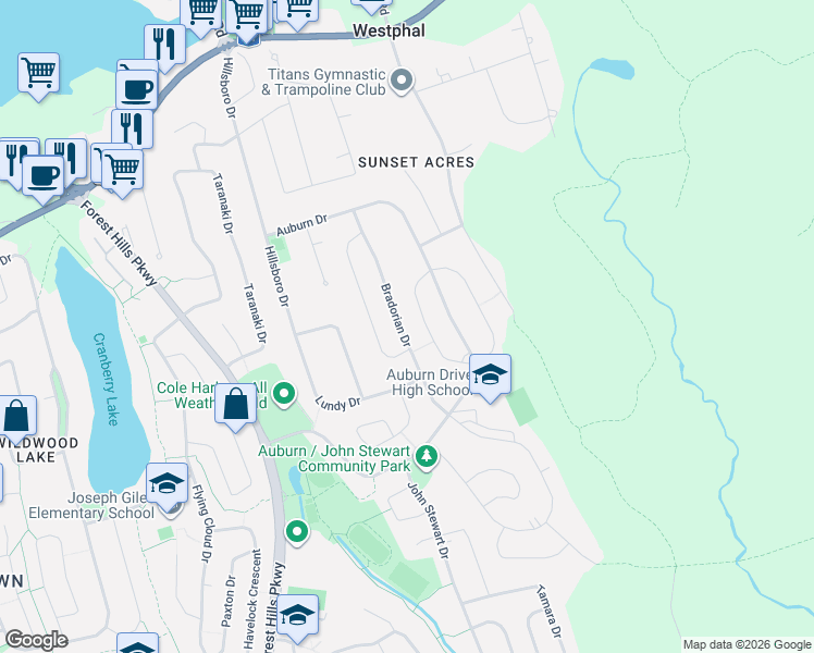 map of restaurants, bars, coffee shops, grocery stores, and more near 111 Madeira Crescent in Dartmouth