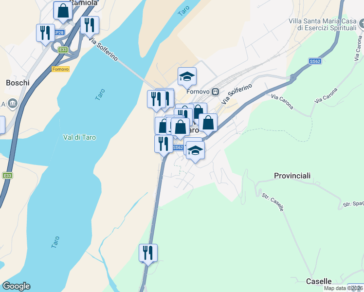 map of restaurants, bars, coffee shops, grocery stores, and more near 2 Via Giuseppe Verdi in Fornovo di Taro