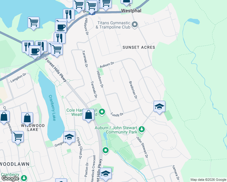 map of restaurants, bars, coffee shops, grocery stores, and more near 14 Auburn Court in Dartmouth