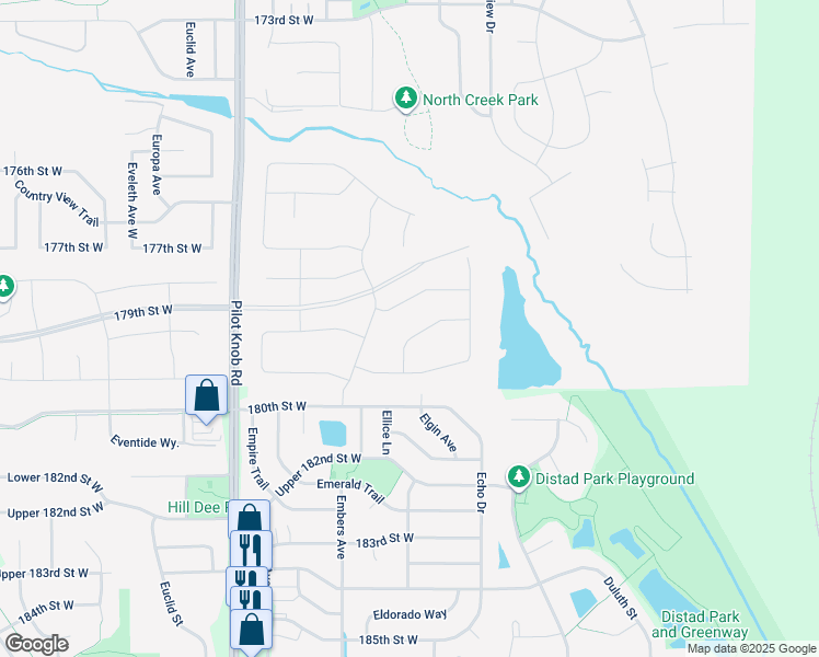 map of restaurants, bars, coffee shops, grocery stores, and more near 17862 Element Avenue in Lakeville