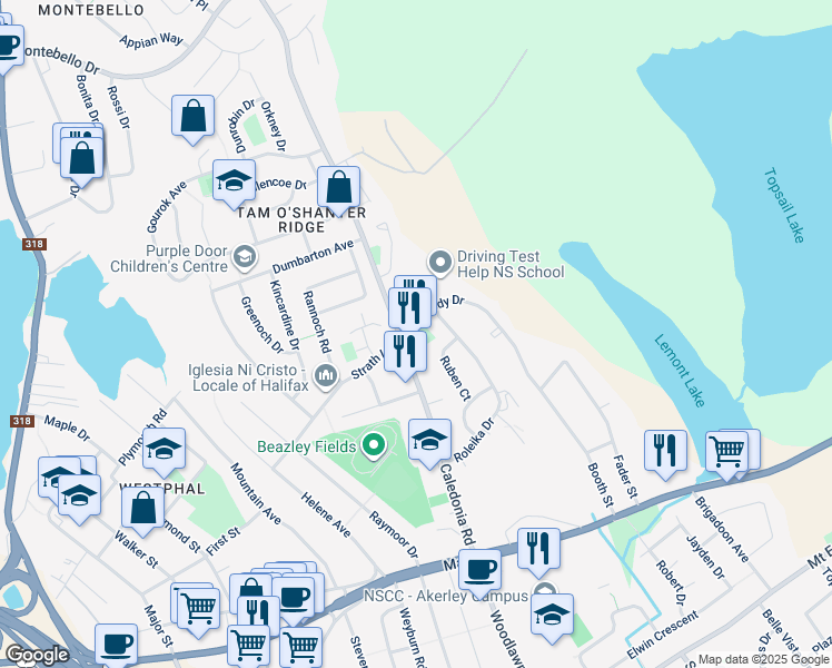 map of restaurants, bars, coffee shops, grocery stores, and more near 237 Roleika Drive in Dartmouth