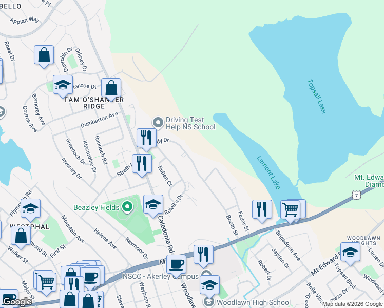 map of restaurants, bars, coffee shops, grocery stores, and more near 45B Kennedy Drive in Dartmouth