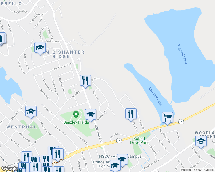 map of restaurants, bars, coffee shops, grocery stores, and more near 34B Kennedy Drive in Dartmouth