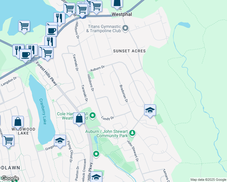 map of restaurants, bars, coffee shops, grocery stores, and more near 51 Madeira Crescent in Dartmouth