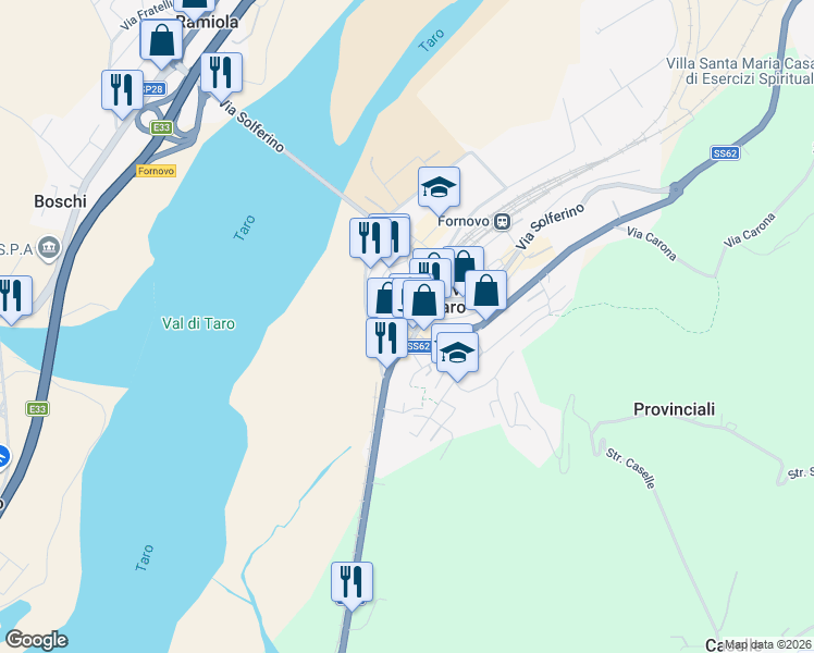 map of restaurants, bars, coffee shops, grocery stores, and more near 5 Via XXIV Maggio in Fornovo di Taro