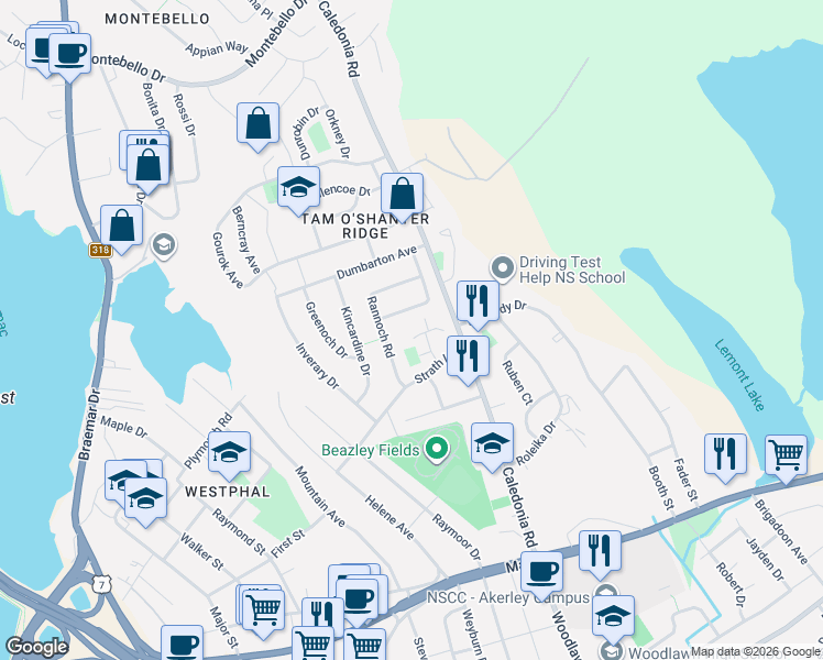 map of restaurants, bars, coffee shops, grocery stores, and more near 12 Aberdeen Court in Dartmouth
