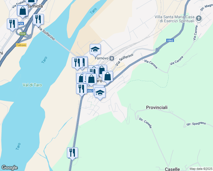 map of restaurants, bars, coffee shops, grocery stores, and more near 46 Via Nazionale in Fornovo di Taro