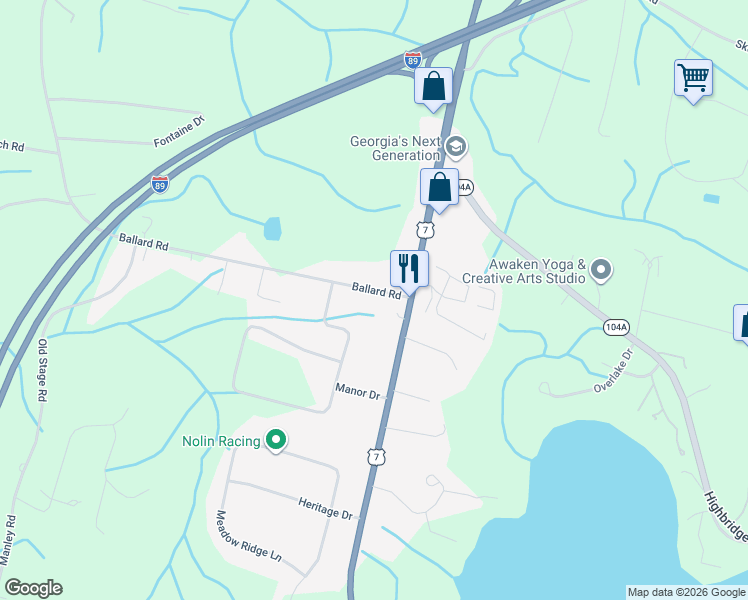 map of restaurants, bars, coffee shops, grocery stores, and more near 75 Ballard Road in Milton