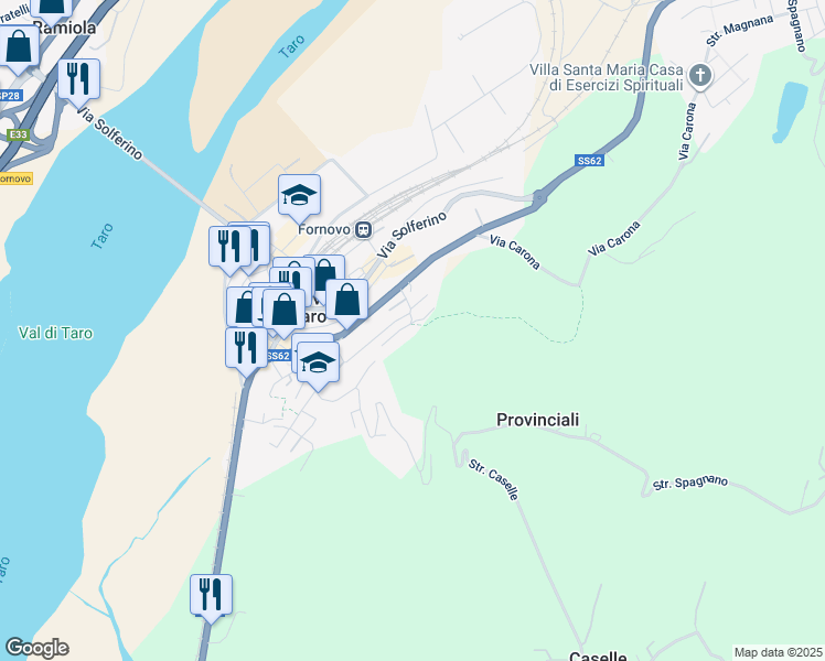 map of restaurants, bars, coffee shops, grocery stores, and more near 7 Via Partigiani D'Italia in Fornovo di Taro