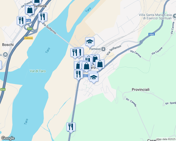 map of restaurants, bars, coffee shops, grocery stores, and more near 2 Via Giuseppe Verdi in Fornovo di Taro