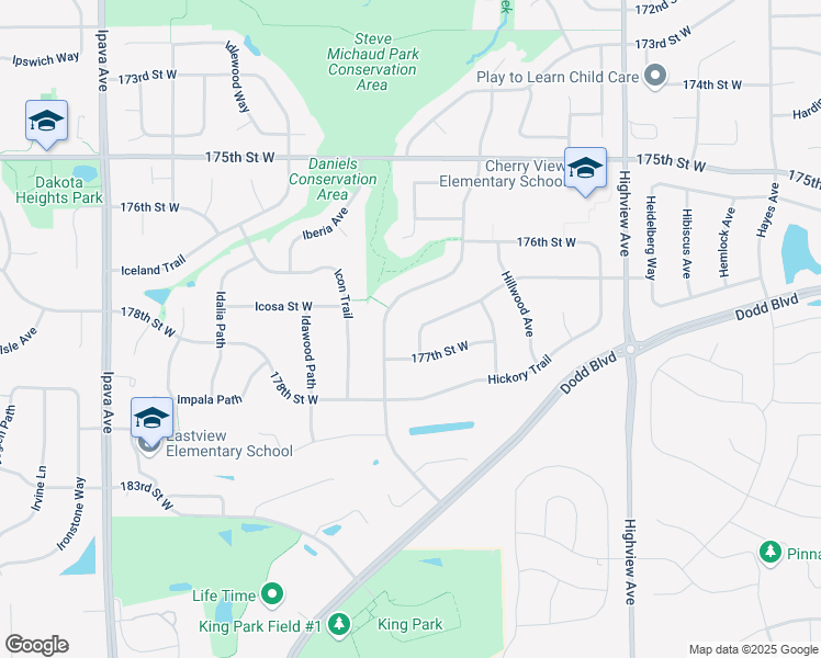 map of restaurants, bars, coffee shops, grocery stores, and more near 17807 Hollybrook Trail in Lakeville