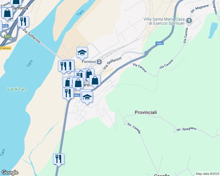 map of restaurants, bars, coffee shops, grocery stores, and more near 7 Via Partigiani D'Italia in Fornovo di Taro