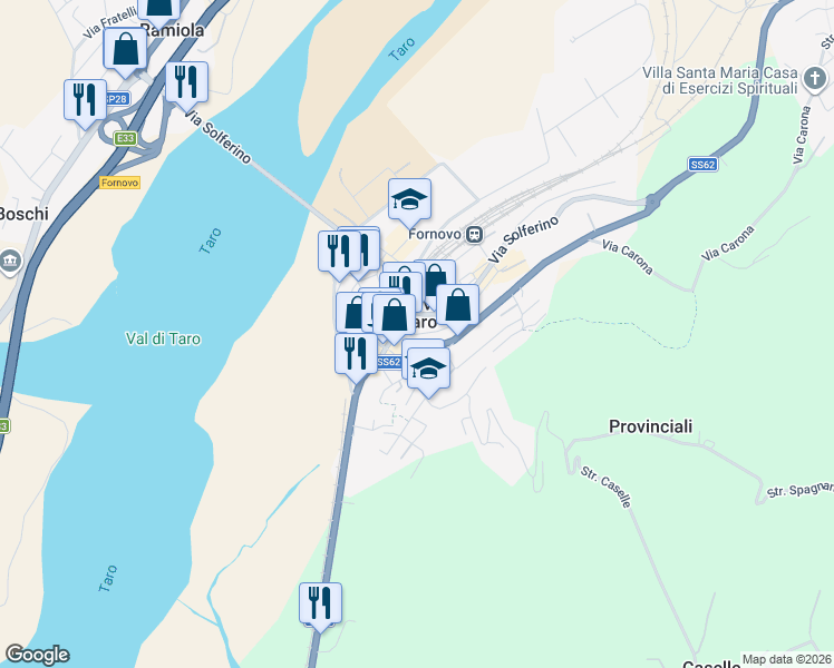 map of restaurants, bars, coffee shops, grocery stores, and more near 2 Via Giuseppe Verdi in Fornovo di Taro